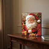 15" Red White And Green Wood Christmas Santa Tabletop Sign