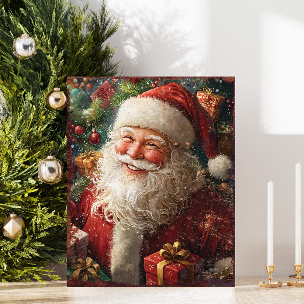 15" Red White And Green Wood Christmas Santa Tabletop Sign