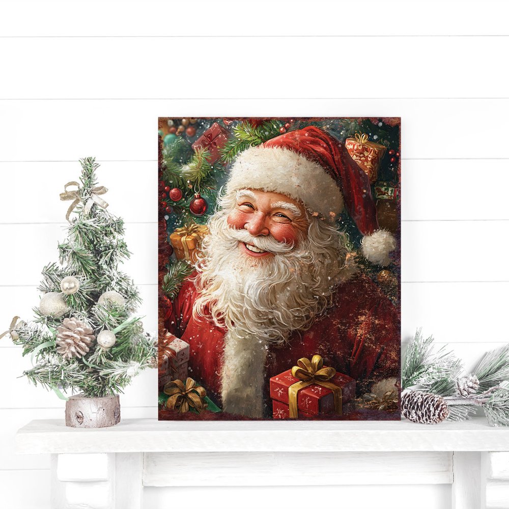 15" Red White And Green Wood Christmas Santa Tabletop Sign