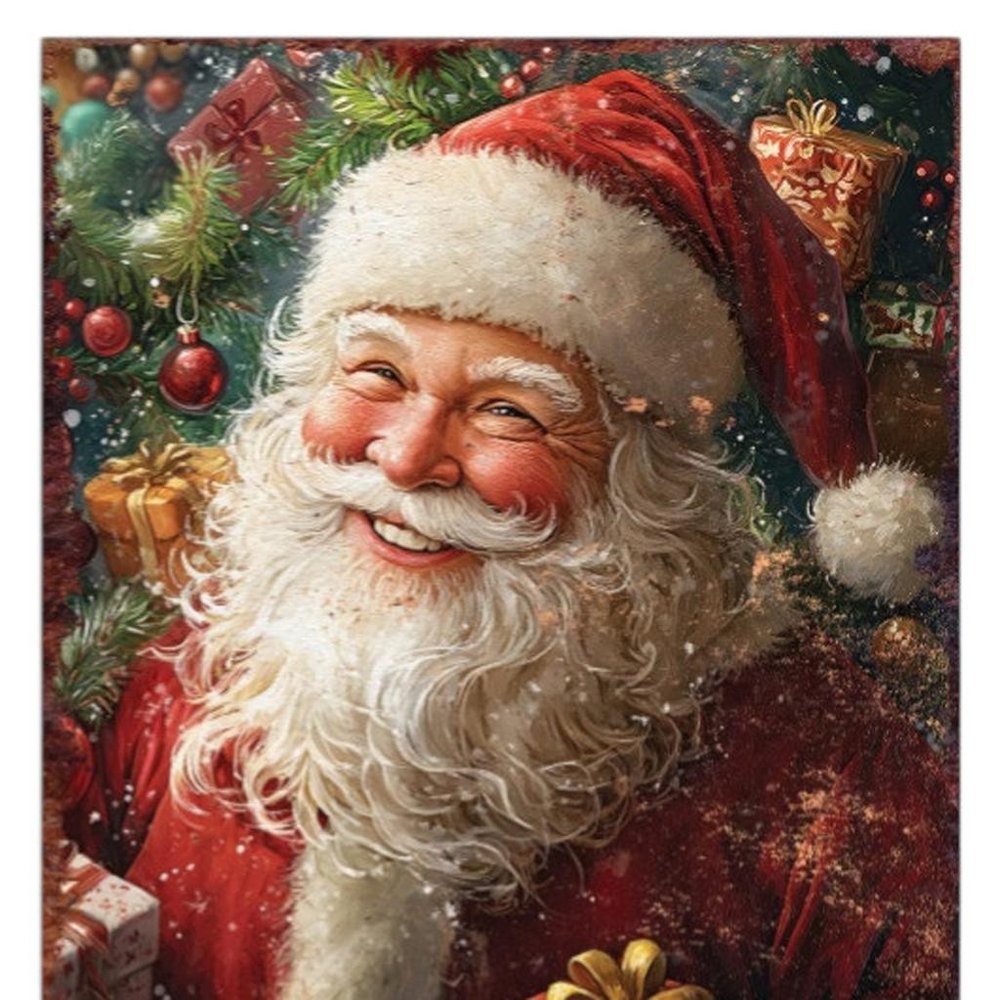 15" Red White And Green Wood Christmas Santa Tabletop Sign