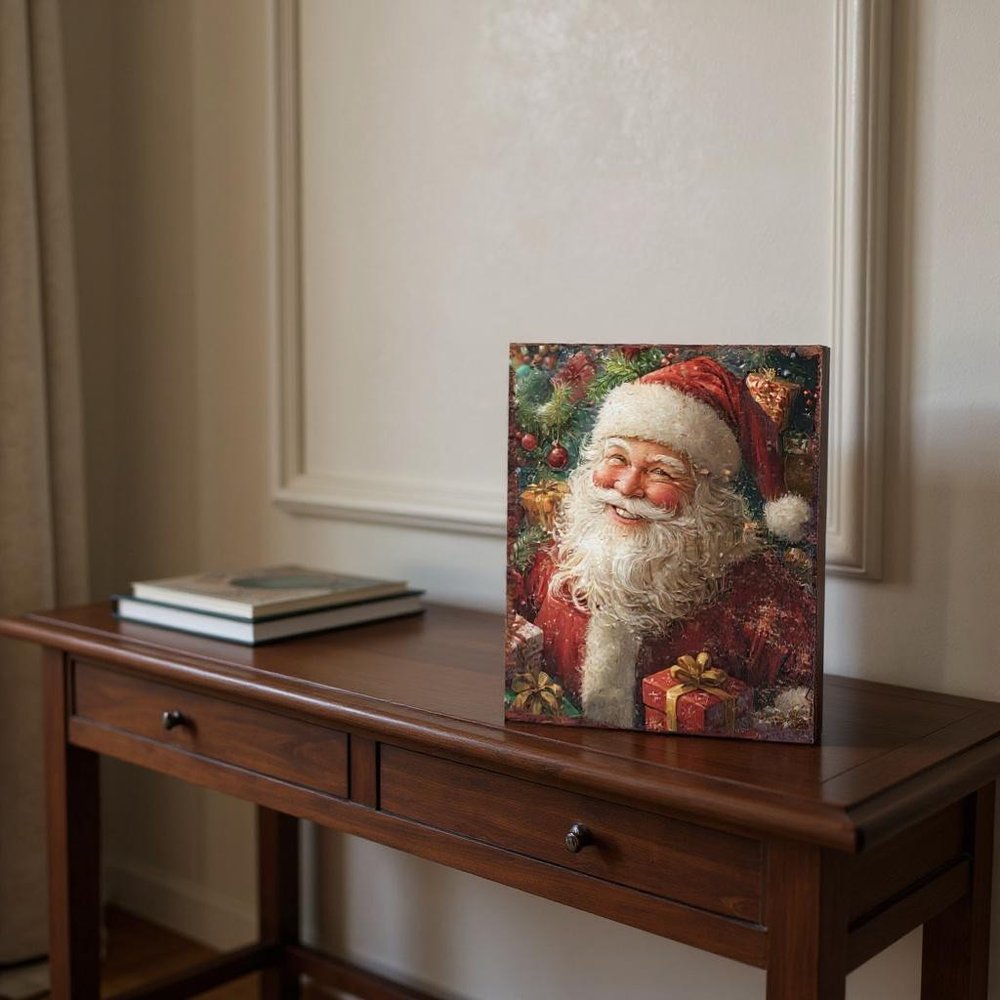 15" Red White And Green Wood Christmas Santa Tabletop Sign