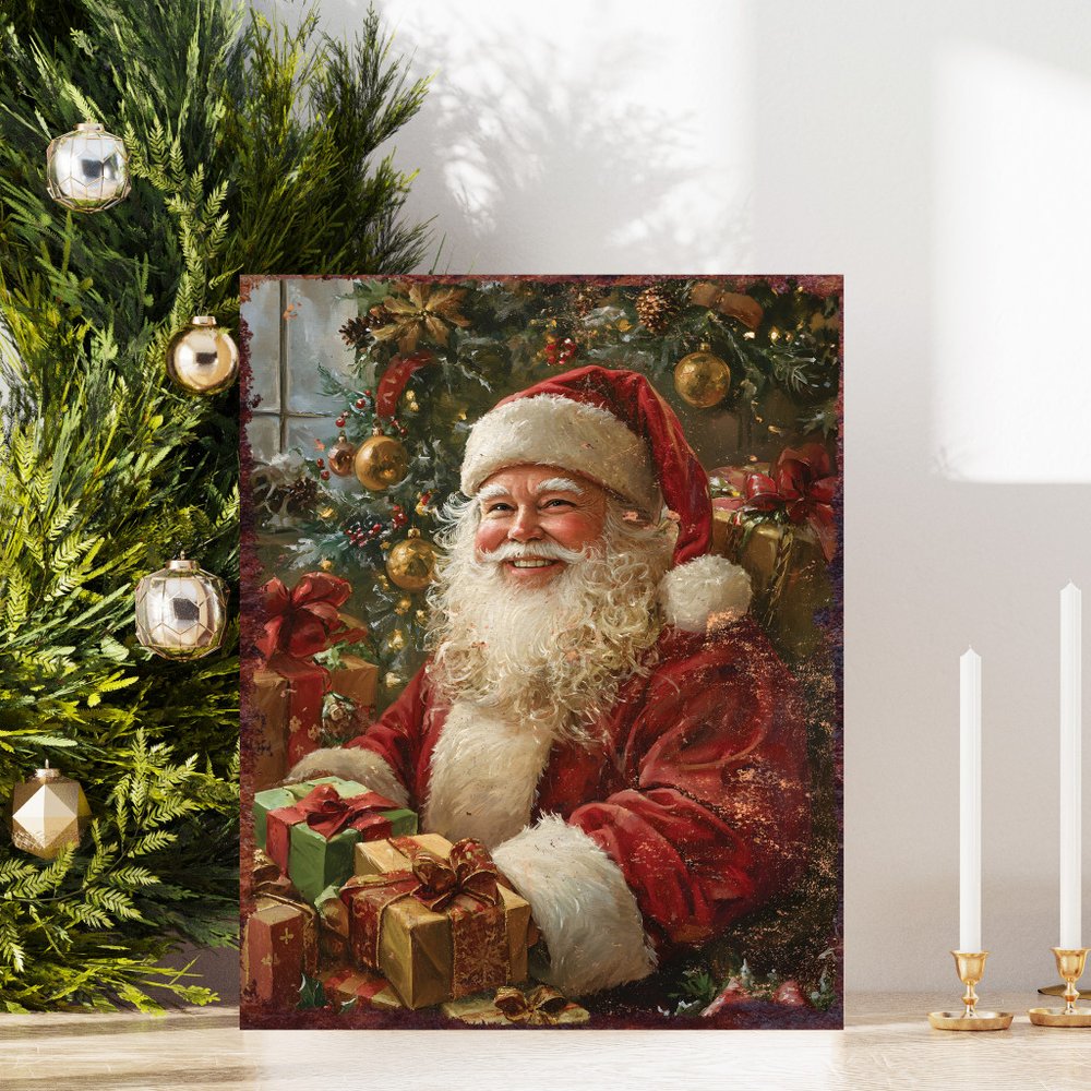 15" Red White And Green Wood Christmas Santa Tabletop Sign