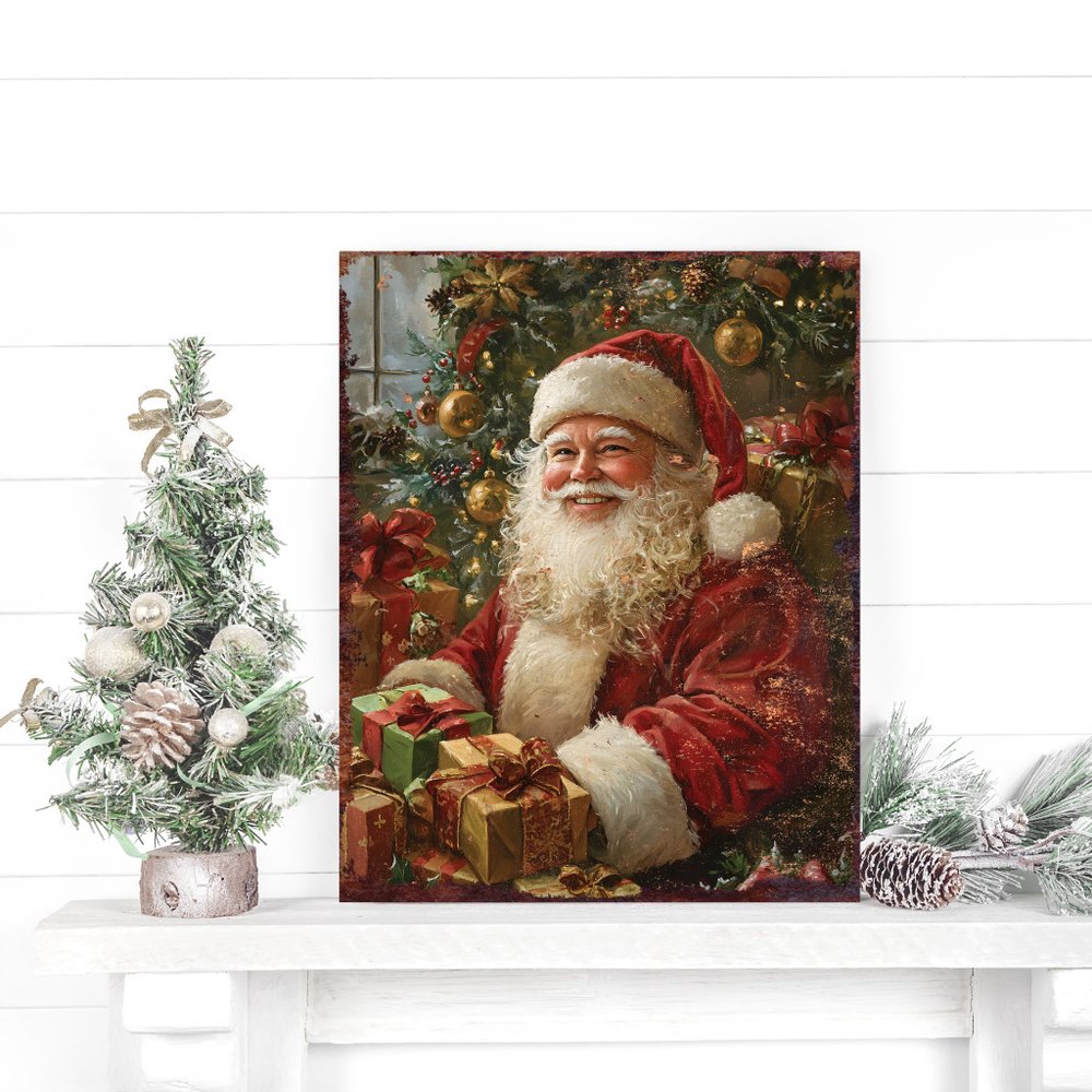 15" Red White And Green Wood Christmas Santa Tabletop Sign