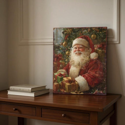 15" Red White And Green Wood Christmas Santa Tabletop Sign