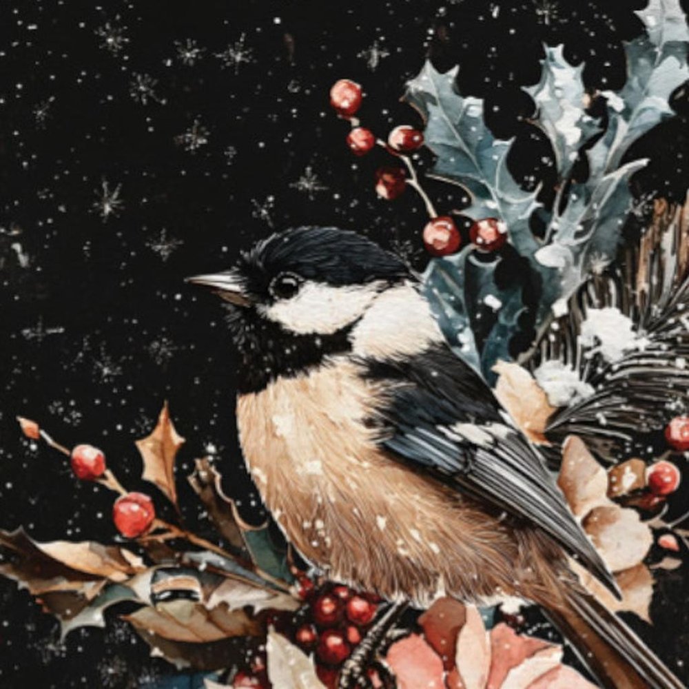 15" Red White And Green Wood Bird Flowers Christmas Tabletop Sign