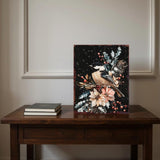 15" Red White And Green Wood Bird Flowers Christmas Tabletop Sign