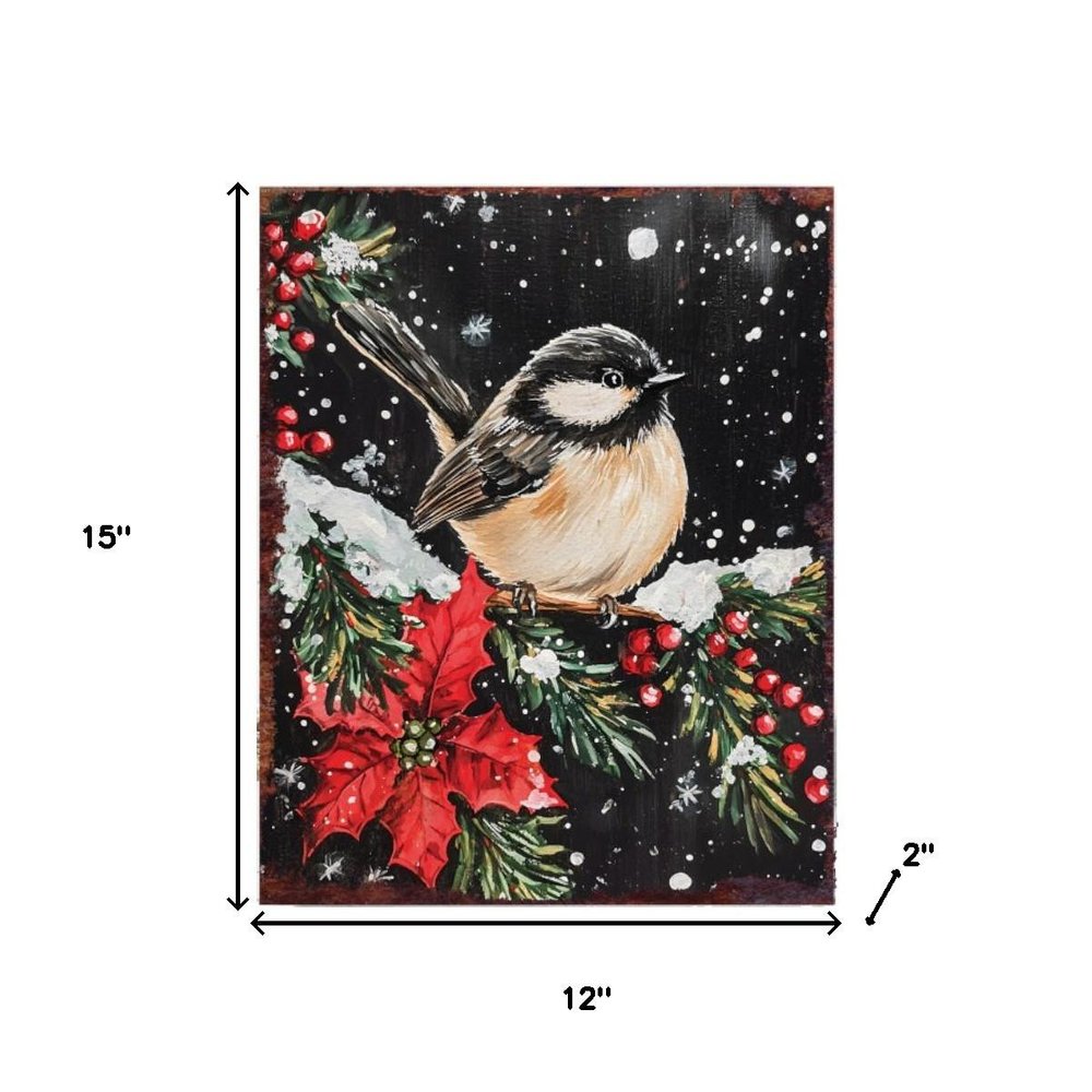 15" Red White And Green Wood Flowers Christmas Tabletop Sign