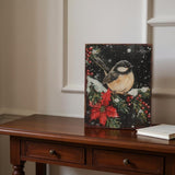 15" Red White And Green Wood Flowers Christmas Tabletop Sign