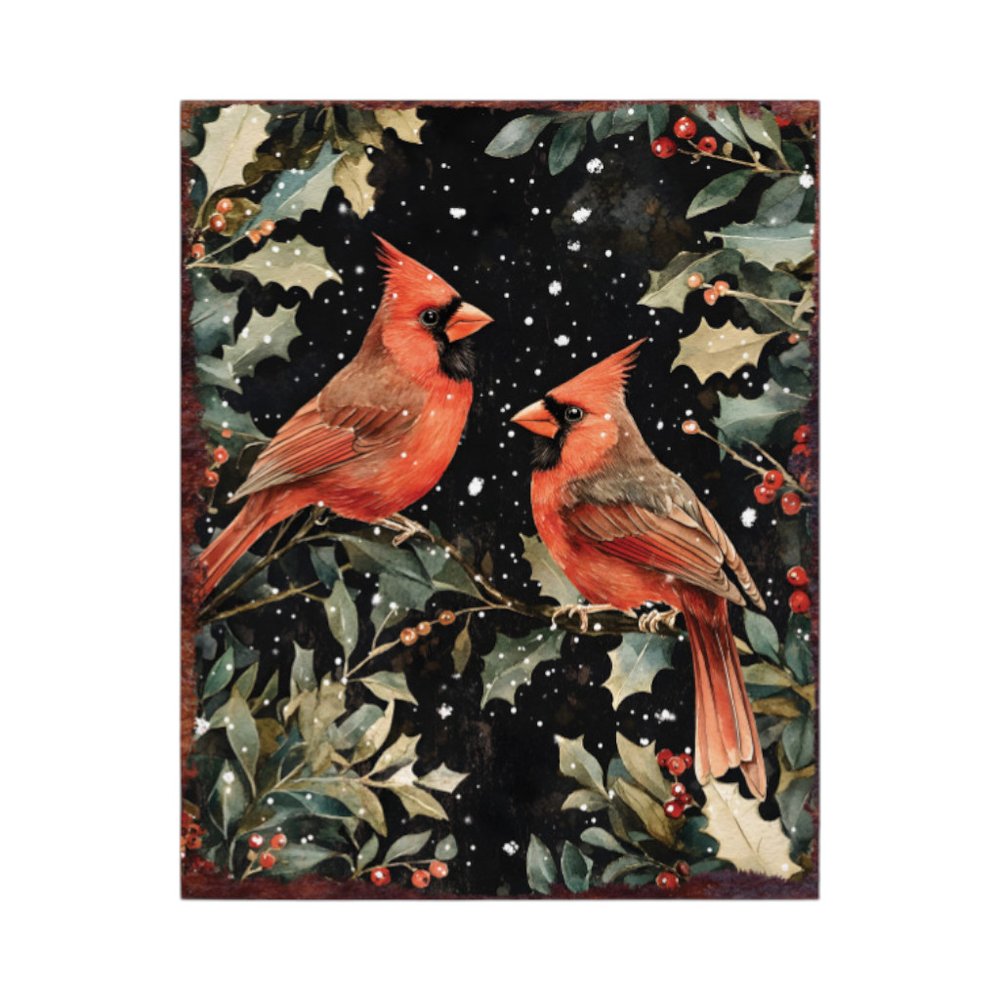 15" Red White And Green Wood Bird Christmas Tabletop Sign