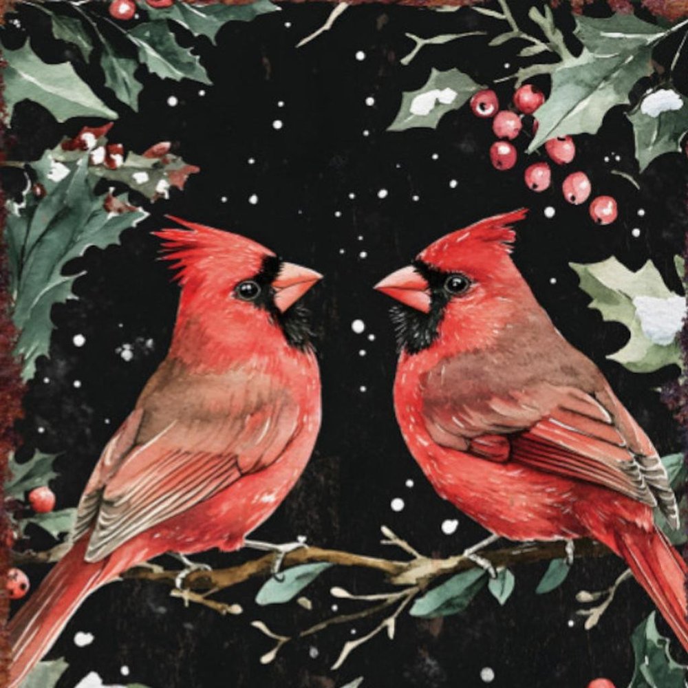 15" Red White And Green Wood Bird Christmas Tabletop Sign