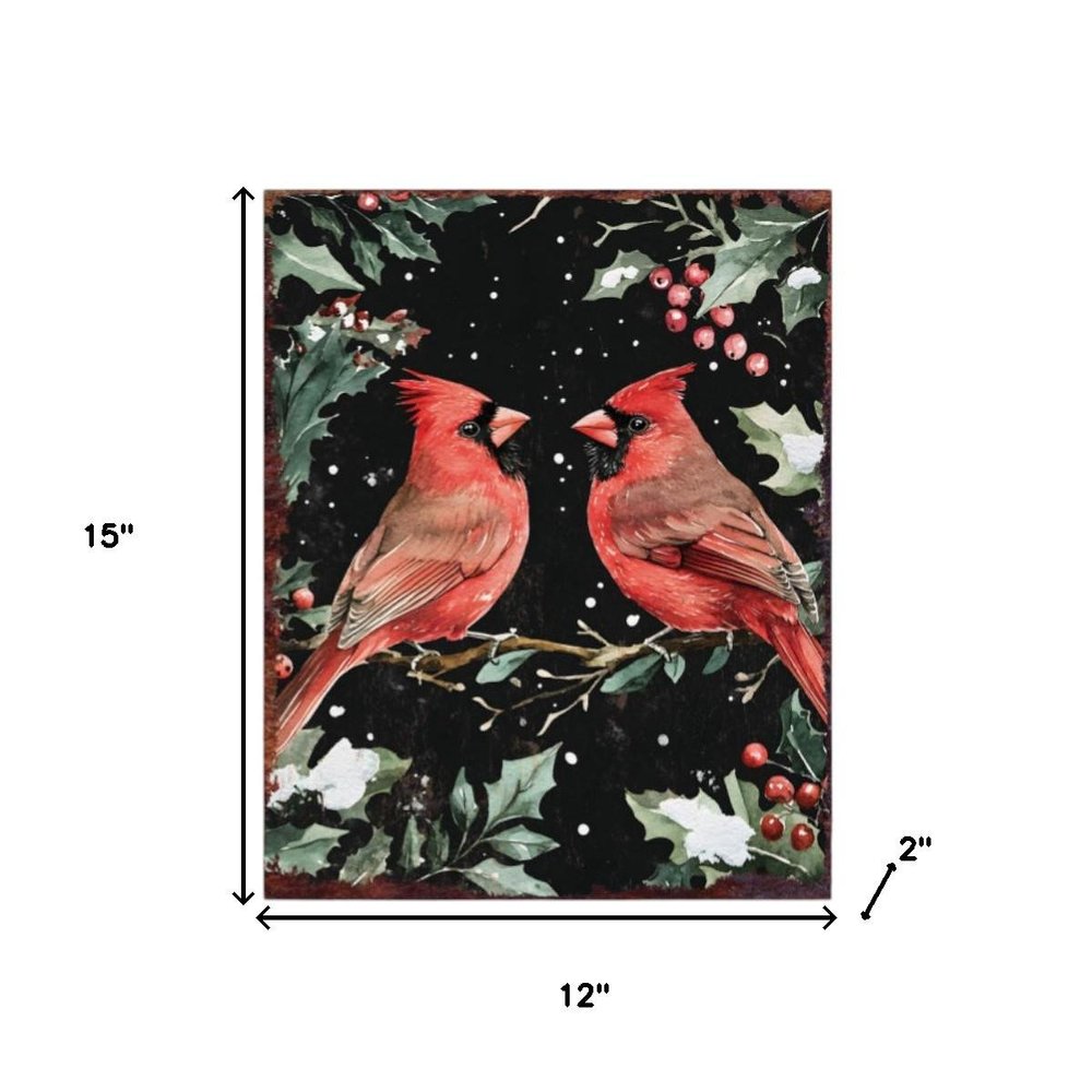 15" Red White And Green Wood Bird Christmas Tabletop Sign