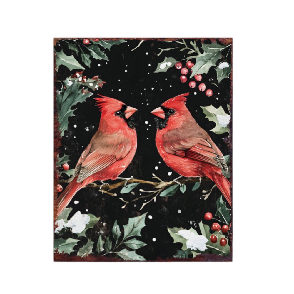 15" Red White And Green Wood Bird Christmas Tabletop Sign