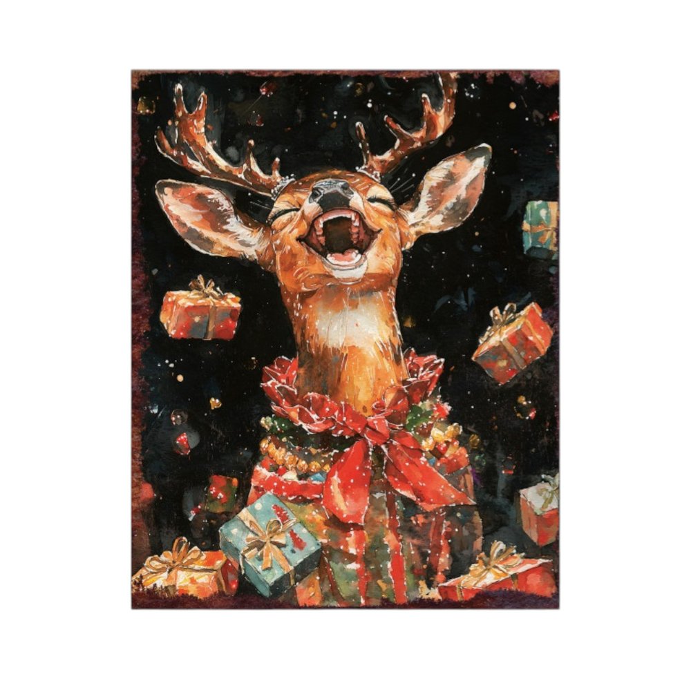 15" Red White And Green Wood Deer Christmas Tabletop Sign