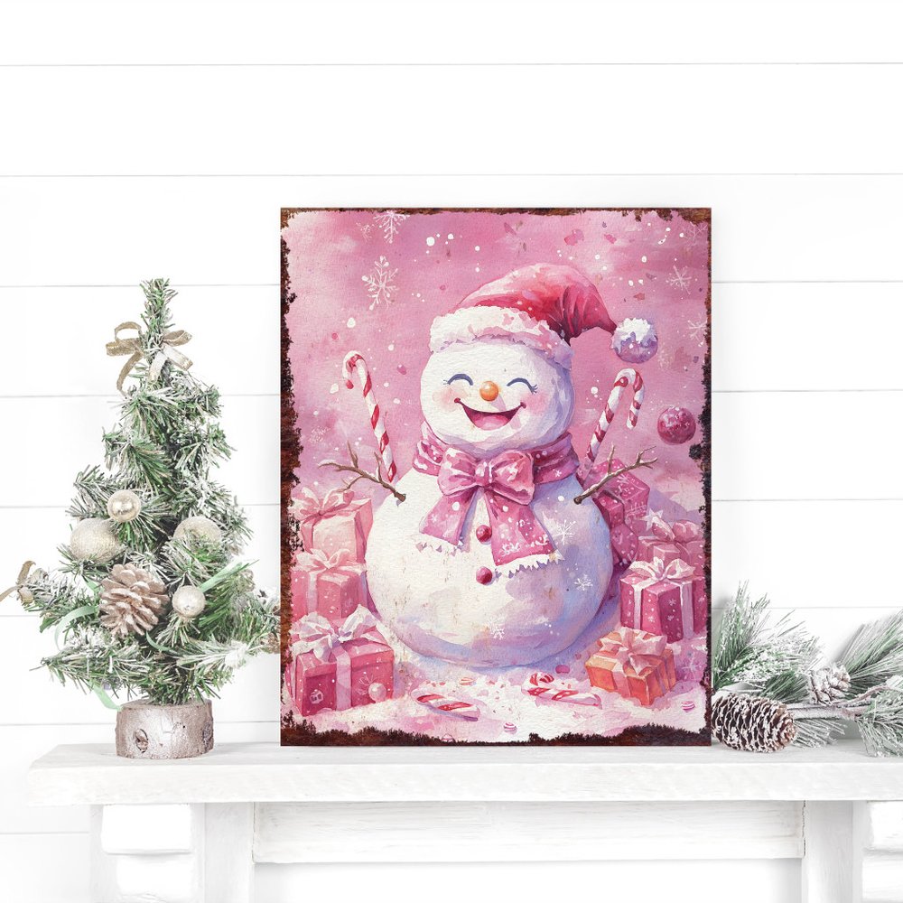 15" Red White And Green Wood Christmas Snowman Tabletop Sign