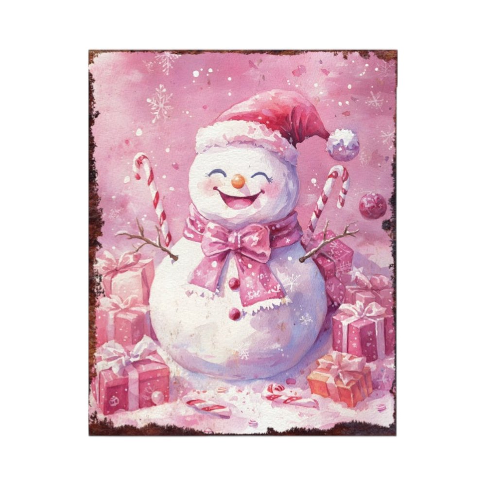 15" Red White And Green Wood Christmas Snowman Tabletop Sign