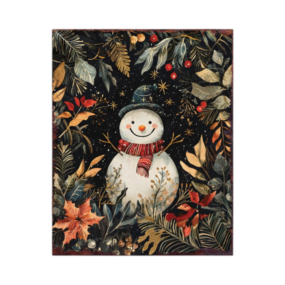 15" Red White And Green Wood Flowers Christmas Snowman Tabletop Sign