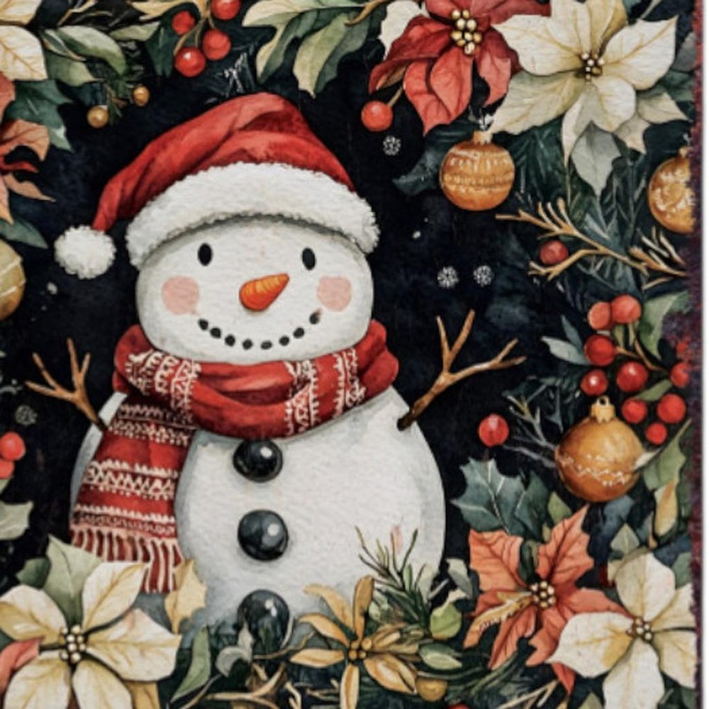 15" Red White And Green Wood Leaf Christmas Snowman Tabletop Sign