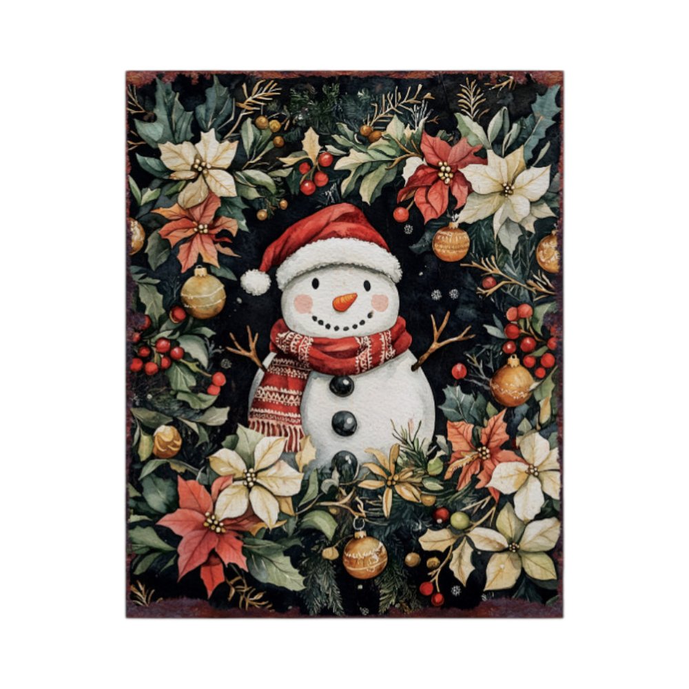 15" Red White And Green Wood Leaf Christmas Snowman Tabletop Sign