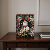 15" Red White And Green Wood Leaf Christmas Snowman Tabletop Sign