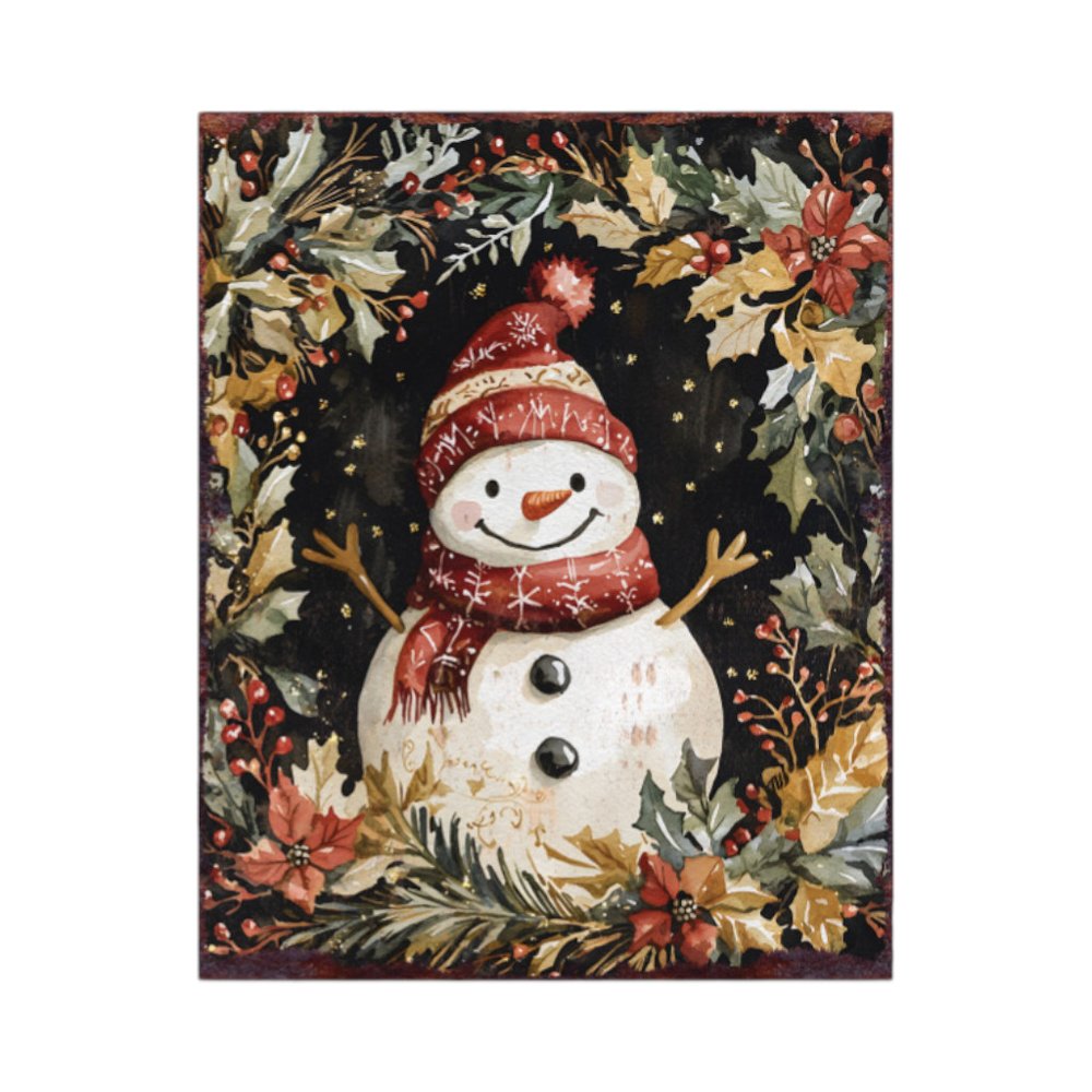 15" Red White And Green Wood Leaf Christmas Snowman Tabletop Sign