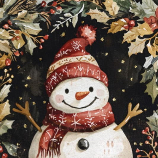 15" Red White And Green Wood Leaf Christmas Snowman Tabletop Sign