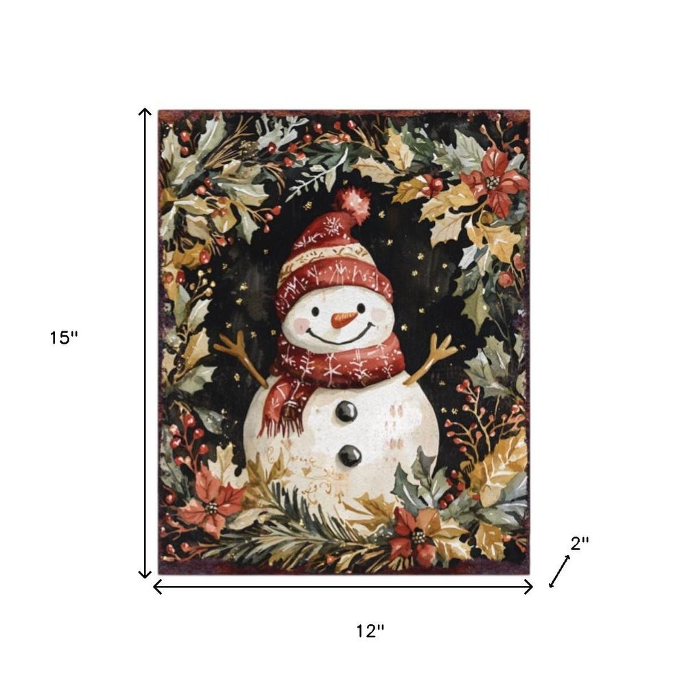 15" Red White And Green Wood Leaf Christmas Snowman Tabletop Sign