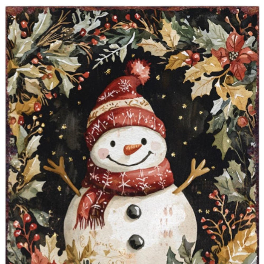 15" Red White And Green Wood Leaf Christmas Snowman Tabletop Sign