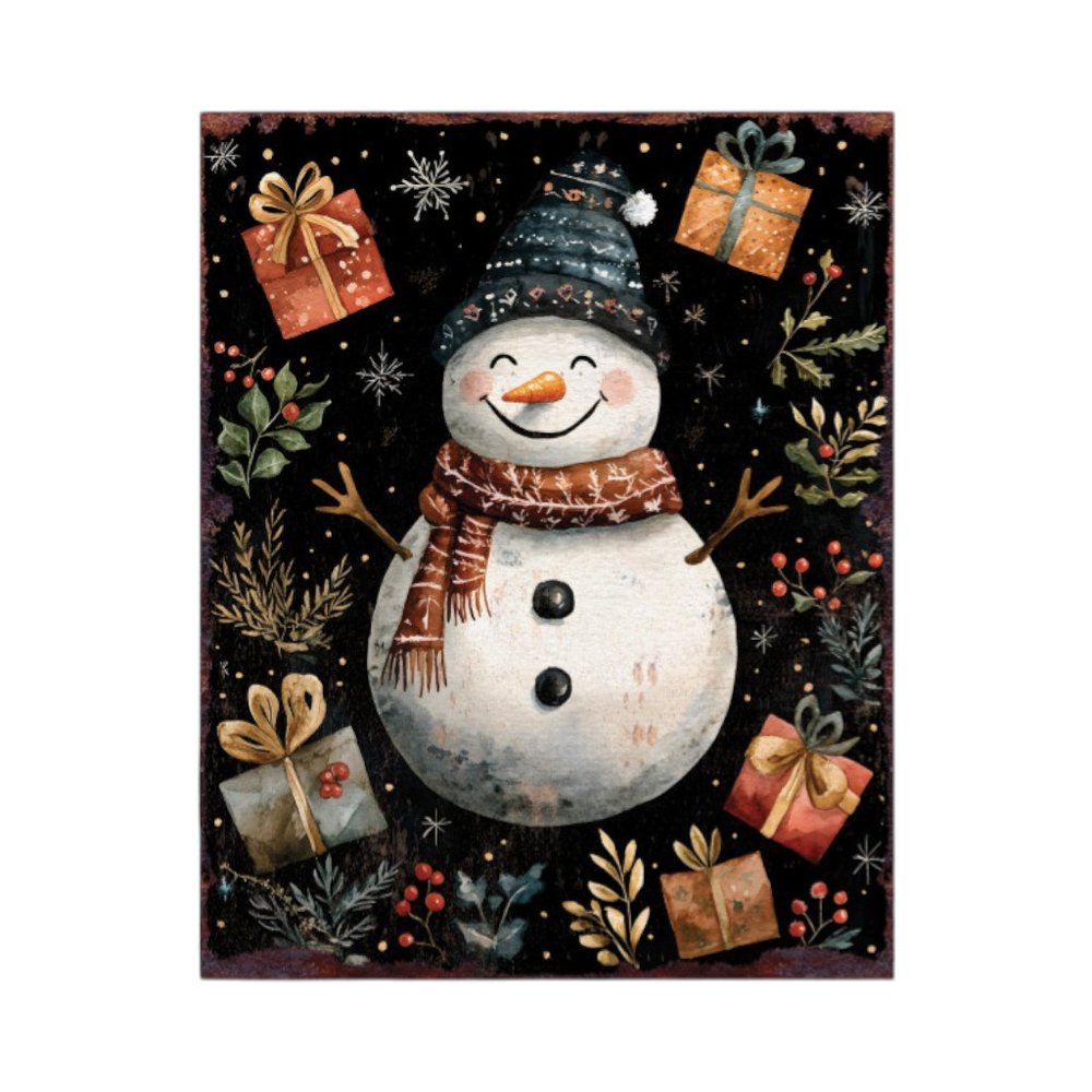 15" Red White And Green Wood Leaf Christmas Snowman Tabletop Sign