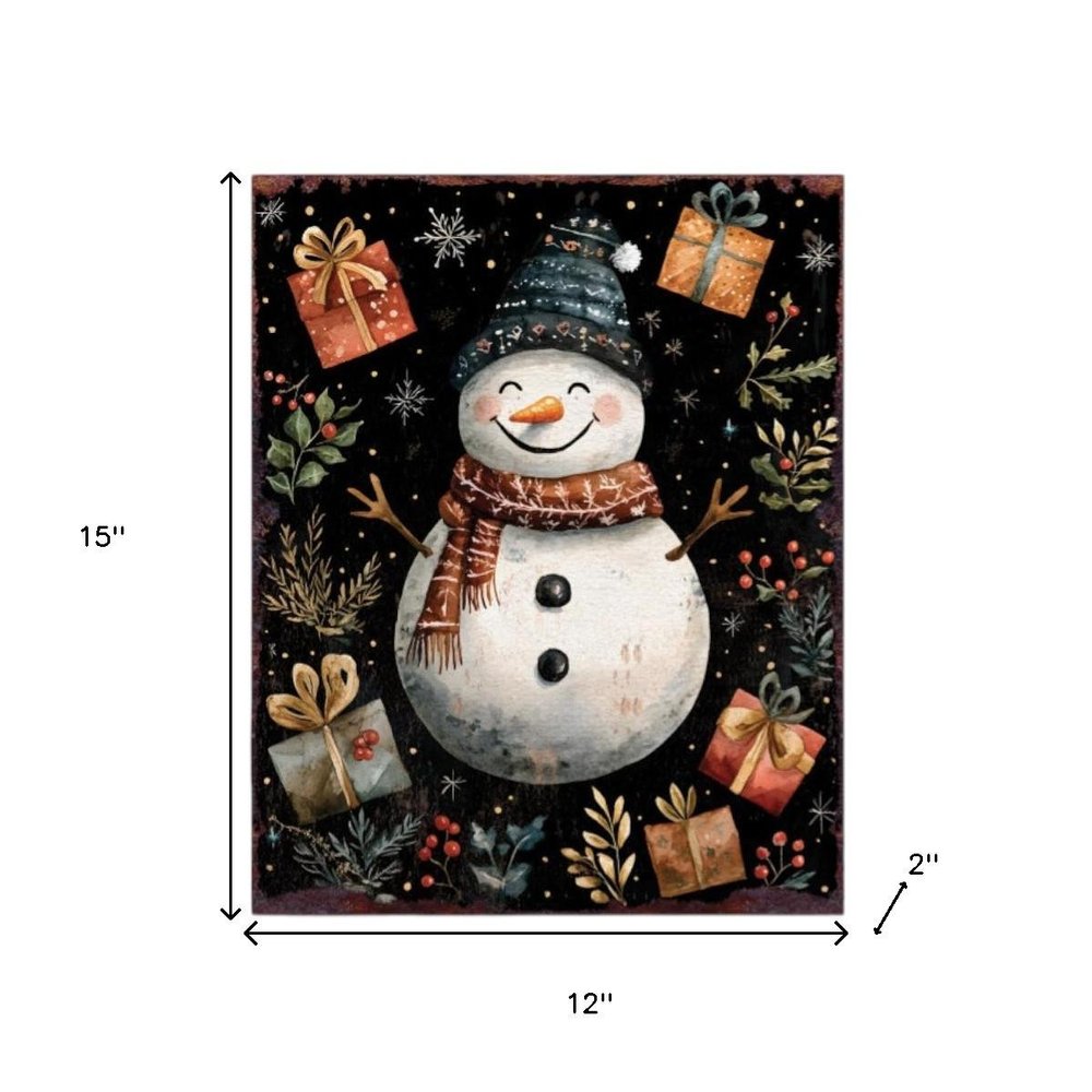 15" Red White And Green Wood Leaf Christmas Snowman Tabletop Sign