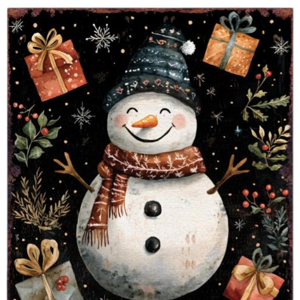 15" Red White And Green Wood Leaf Christmas Snowman Tabletop Sign