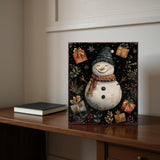 15" Red White And Green Wood Leaf Christmas Snowman Tabletop Sign