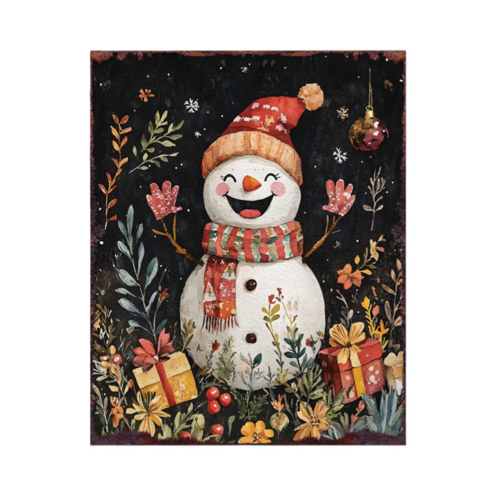 15" Red White And Green Wood Leaf Christmas Snowman Tabletop Sign