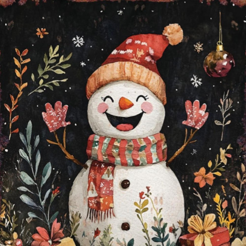 15" Red White And Green Wood Leaf Christmas Snowman Tabletop Sign