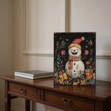 15" Red White And Green Wood Leaf Christmas Snowman Tabletop Sign