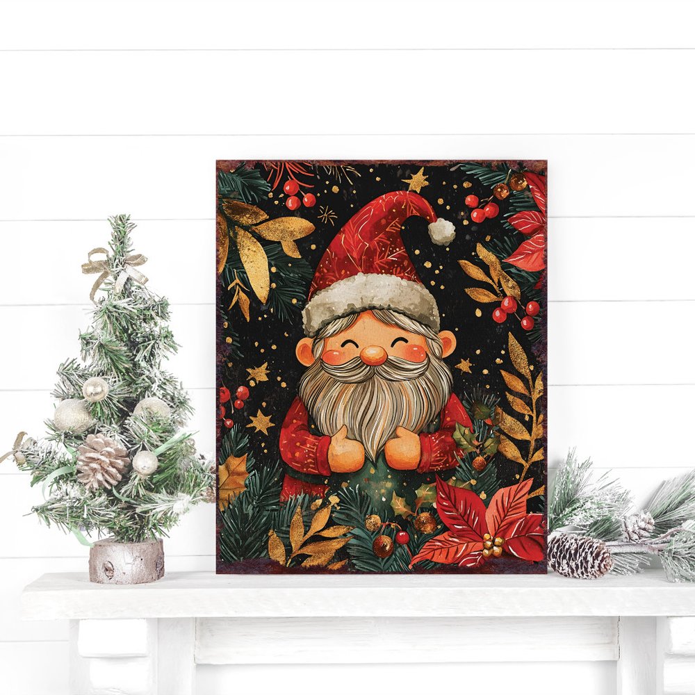 15" Red White And Green Wood Flowers Christmas Tabletop Sign