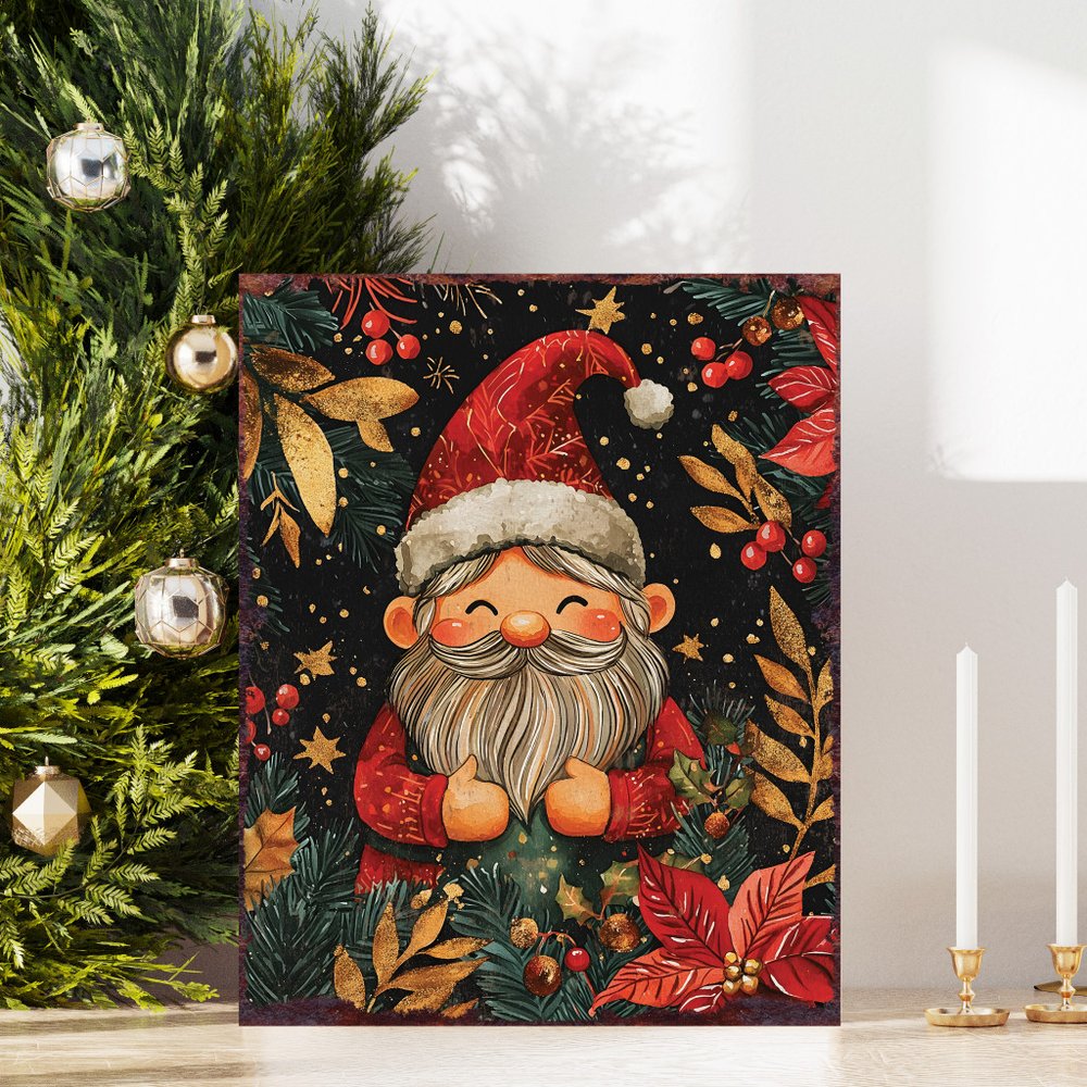 15" Red White And Green Wood Flowers Christmas Tabletop Sign