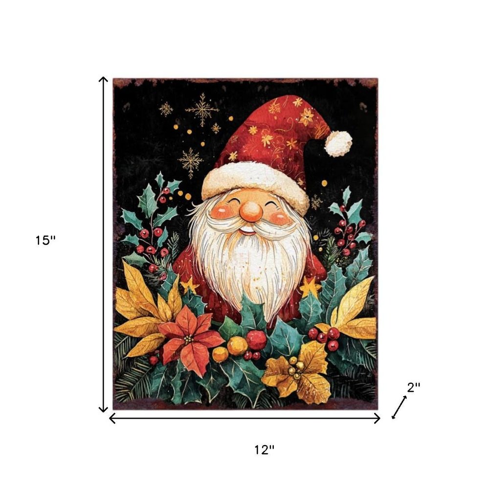 15" Red White And Green Wood Flowers Christmas Tabletop Sign