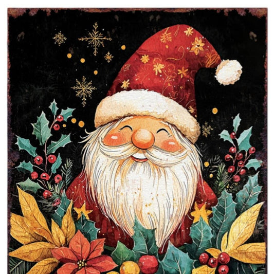 15" Red White And Green Wood Flowers Christmas Tabletop Sign