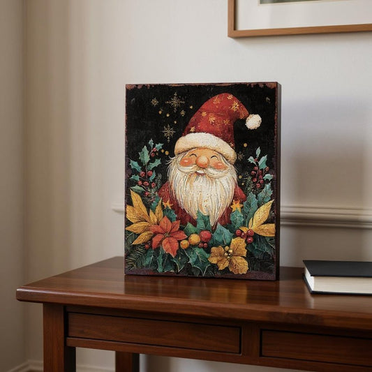 15" Red White And Green Wood Flowers Christmas Tabletop Sign