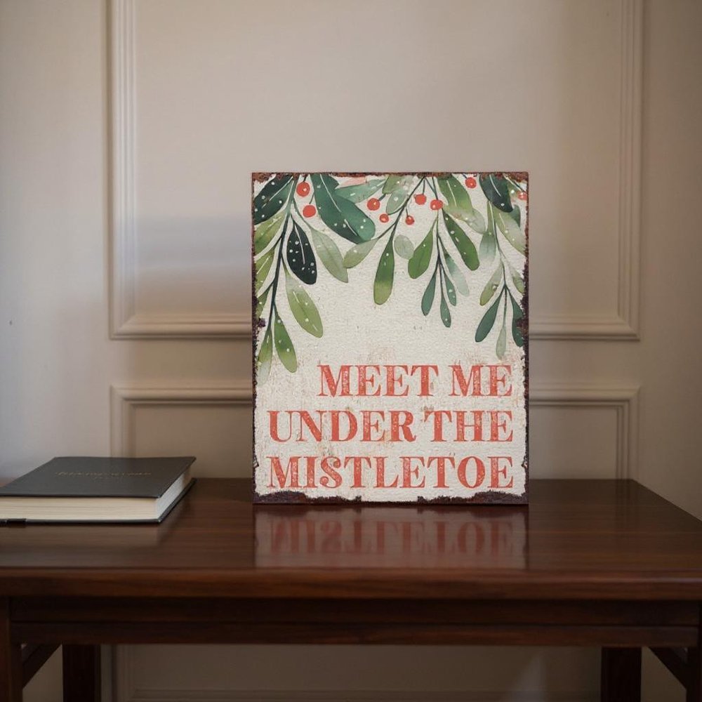 15" Red White And Green Wood Christmas Tabletop Sign