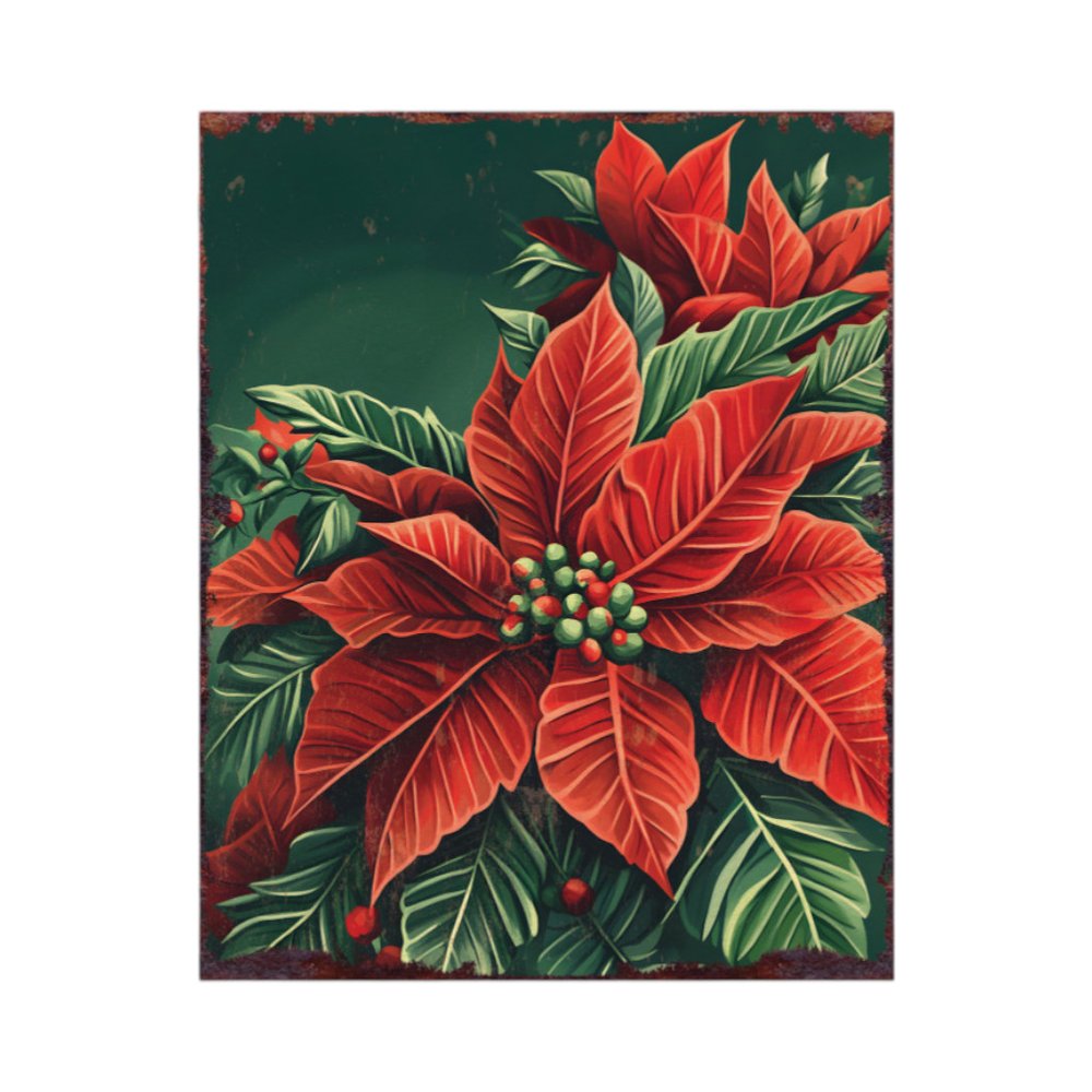 15" Red White And Green Wood Flowers Christmas Tabletop Sign