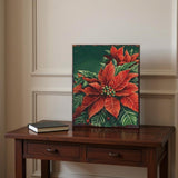 15" Red White And Green Wood Flowers Christmas Tabletop Sign