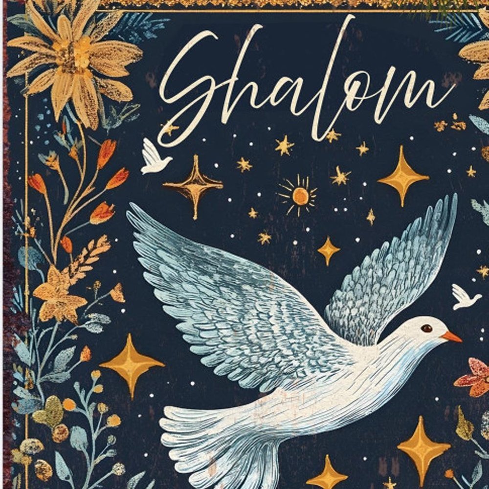 15" Blue Wood Pigeon Hanukkah Tabletop Sign