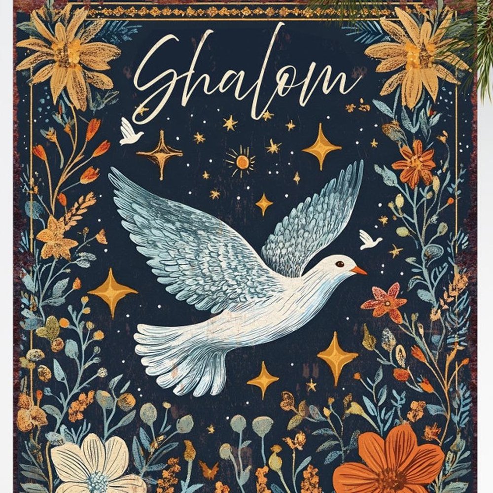 15" Blue Wood Pigeon Hanukkah Tabletop Sign