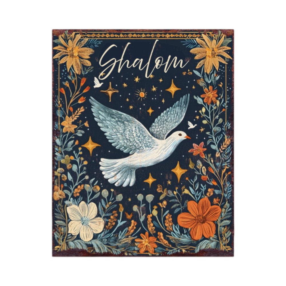 15" Blue Wood Pigeon Hanukkah Tabletop Sign