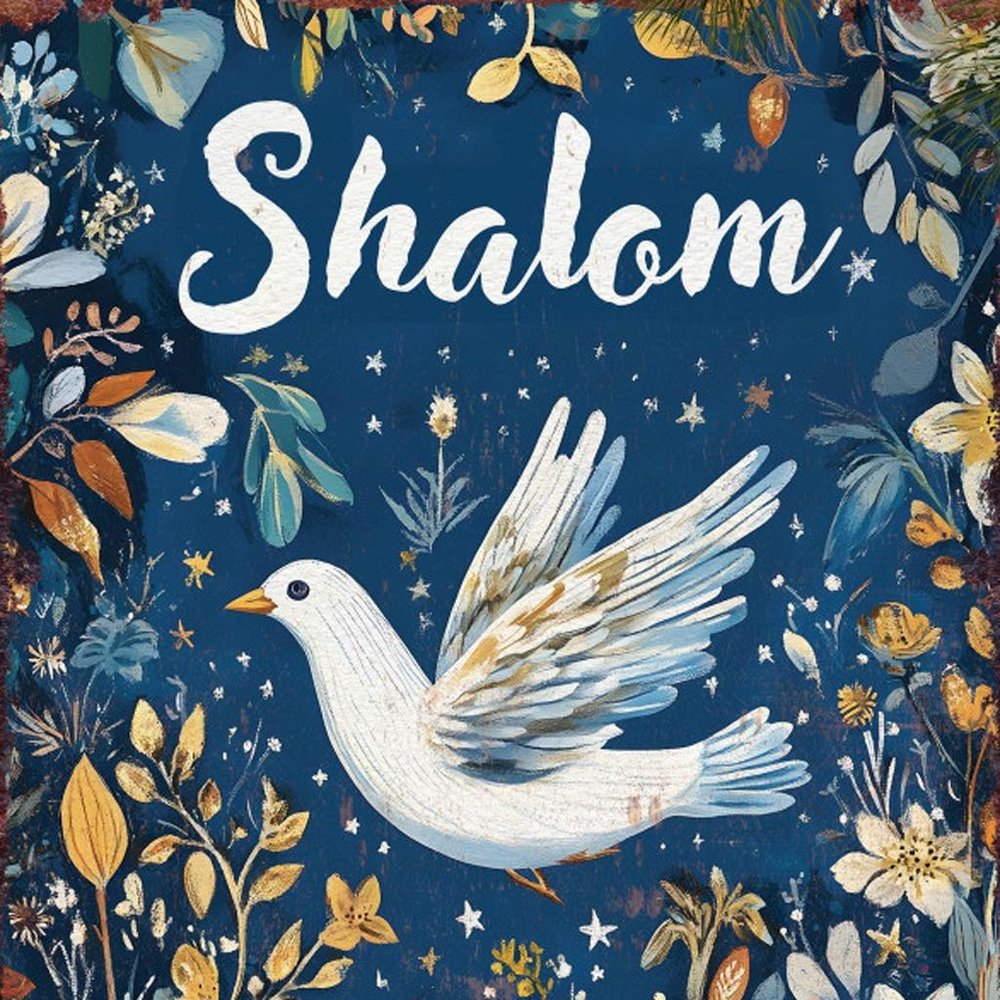 15" Blue Wood Pigeon Hanukkah Tabletop Sign