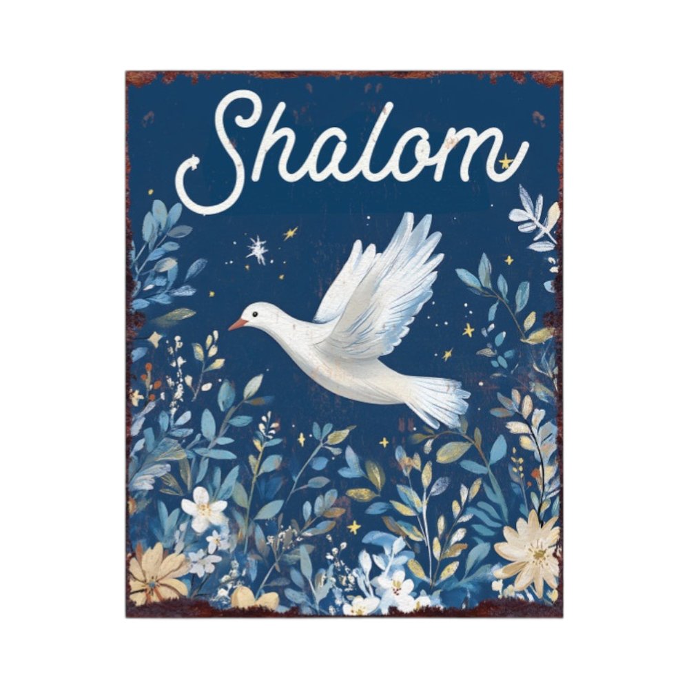 15" Blue Wood Pigeon Hanukkah Tabletop Sign