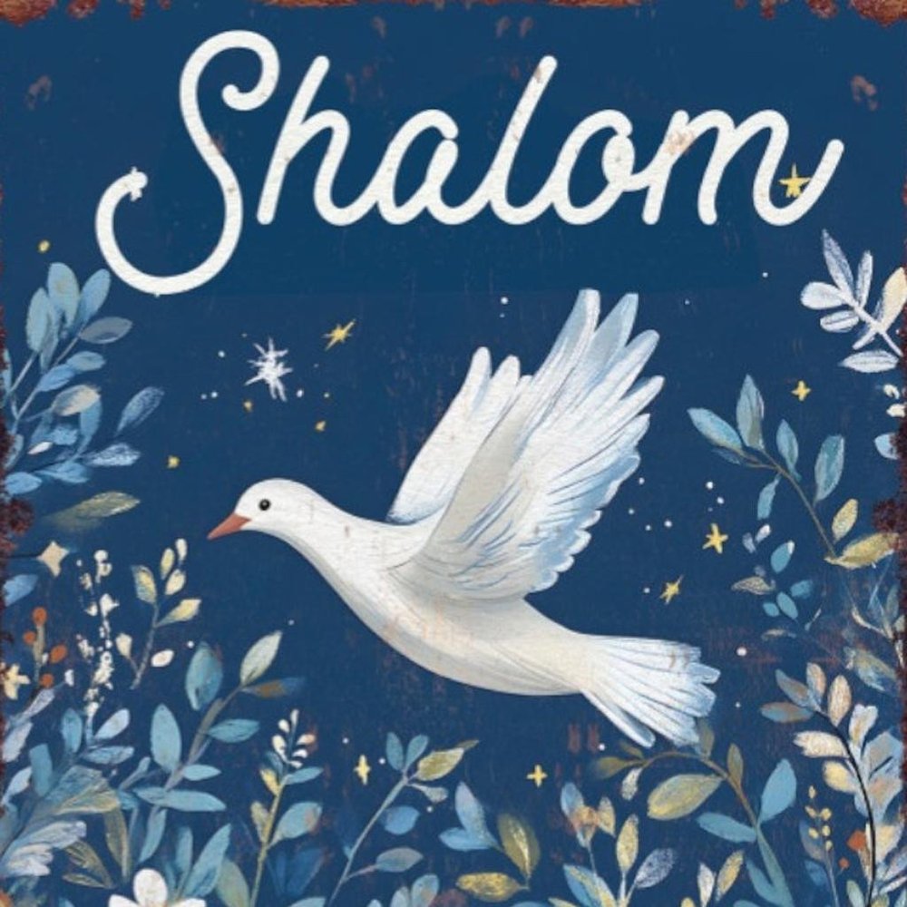 15" Blue Wood Pigeon Hanukkah Tabletop Sign