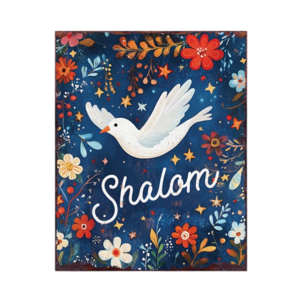 15" Blue Wood Pigeon Hanukkah Tabletop Sign