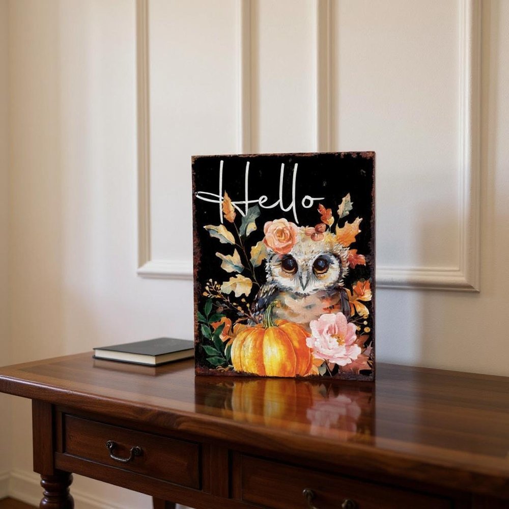 15" Brown Orange And Yellow Wood Halloween Tabletop Sign